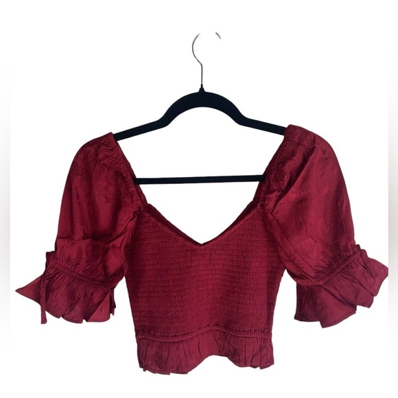 NWT Band of the Free Whimsigoth Romantic Ruby Rhubarb Smocked Crop Top Size XS - Picture 5 of 9